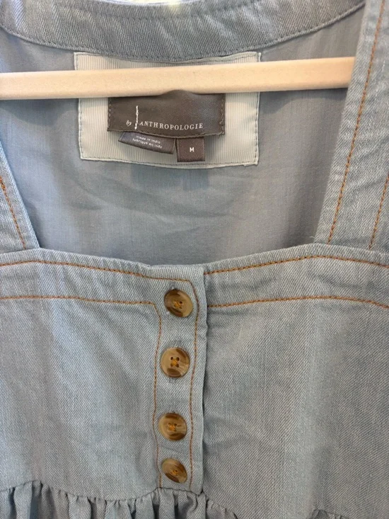 By Anthropologie Long-Sleeve Square-Neck Denim Babydoll Mini Dress size M - Picture 6 of 8